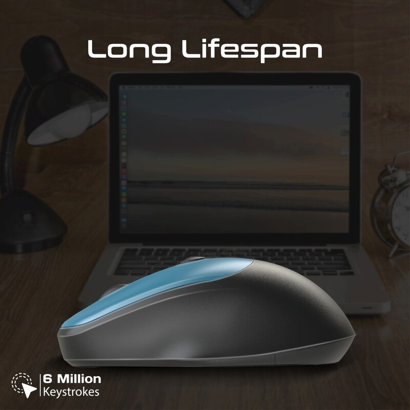 Promate Wireless Mouse, EZGrip Ergonomic Ambidextrous 2.4GHz Wireless Mice with Adjustable 1600DPI, 6 million Keystrokes, Nano USB Receiver, 10m Range and 120-hour Working Time for Laptops, PC